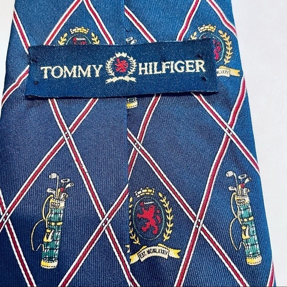 Vintage Tommy Hilfiger Golf Silk Neck Tie Navy Blue Bag Clubs - Picture 5 of 7